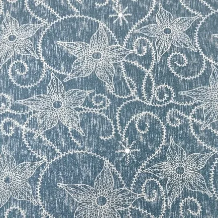 Denim Kangas 145cm 50 Kukka - 50cm