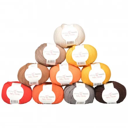 Infinity Hearts Baby Merino Lankapaketti 13 Ruskean ja Oranssin sävyjä - 10 kpl - Infinity Hearts Baby Merino Lankapaketti 13 Harmaan ja Ruskean sävyjä